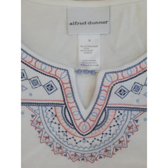 Alfred Dunner Embroidered Shirt White/Blue/Red Beaded Sz M - Picture 3 of 7